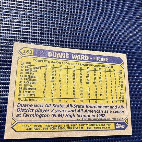 Baseball card Duane Ward (pitcher) - Picture 2 of 2